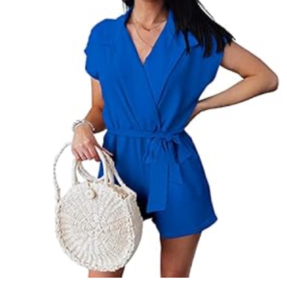 Sleeveless, belted, shorts, romper